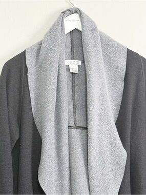 BARNEY’S MY Women’s Black Gray Open Front Fleece Cardigan Sweater Jacket Size XL